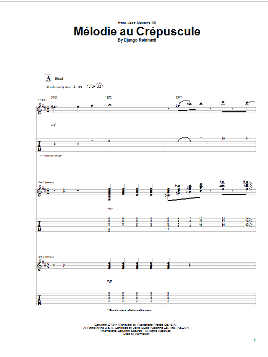 Django Reinhardt Melodie Au Crepuscule Sheet Music Notes & Chords for Guitar Tab - Download or Print PDF