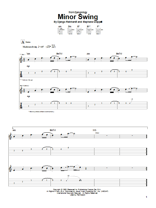 Django Reinhardt Minor Swing Sheet Music Notes & Chords for Guitar Tab Play-Along - Download or Print PDF