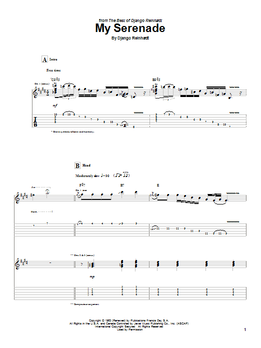 Django Reinhardt My Serenade Sheet Music Notes & Chords for Guitar Tab - Download or Print PDF