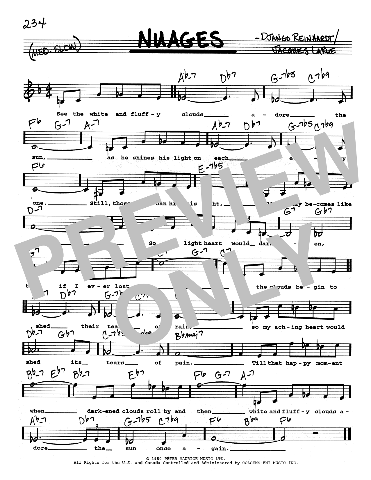 Django Reinhardt Nuages (Low Voice) Sheet Music Notes & Chords for Real Book – Melody, Lyrics & Chords - Download or Print PDF