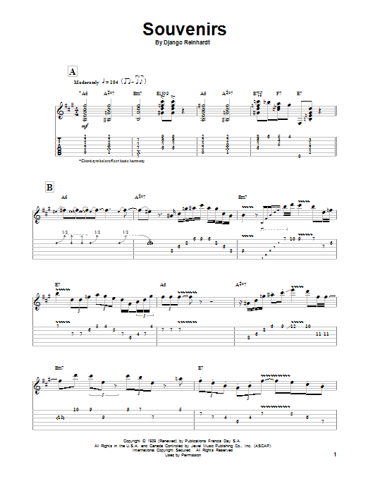 Django Reinhardt Souvenirs Sheet Music Notes & Chords for Guitar Tab Play-Along - Download or Print PDF