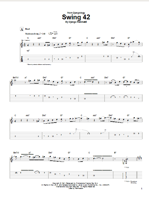 Django Reinhardt Swing 42 Sheet Music Notes & Chords for Real Book – Melody & Chords - Download or Print PDF