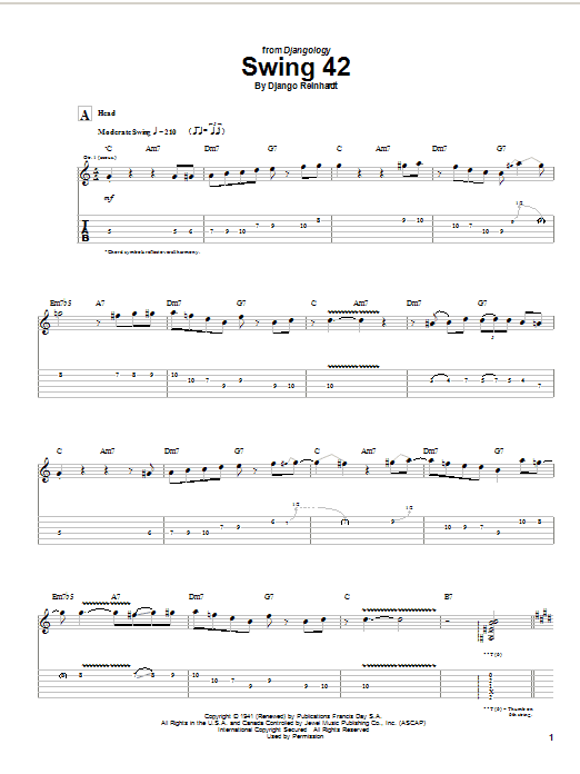 Django Reinhardt Swing 42 Sheet Music Notes & Chords for Guitar Tab Play-Along - Download or Print PDF