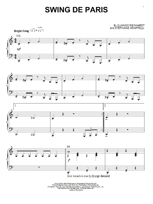 Django Reinhardt Swing De Paris (arr. Brent Edstrom) Sheet Music Notes & Chords for Piano - Download or Print PDF