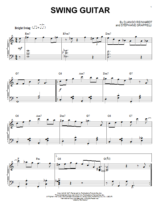 Django Reinhardt Swing Guitar (arr. Brent Edstrom) Sheet Music Notes & Chords for Piano - Download or Print PDF
