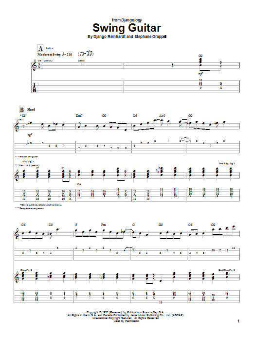 Django Reinhardt Swing Guitar Sheet Music Notes & Chords for Guitar Tab - Download or Print PDF
