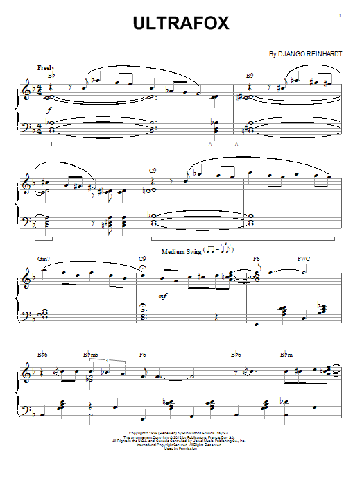 Django Reinhardt Ultrafox (arr. Brent Edstrom) Sheet Music Notes & Chords for Piano - Download or Print PDF