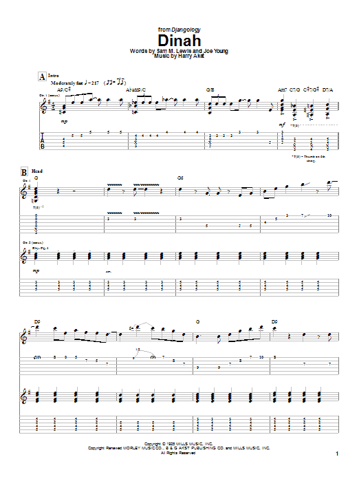 Preview Django Reinhardt Dinah Jazz sheet music, notes and chords for Guitar Tab, SKU: 23446 sheet music, piano notes, chords, guitar tabs, score, transpose, transcribe, how to play, guide, download, learn, tutorial, progression, song, artist, awards, billboard, mtv, vh1, tour, single, album, release