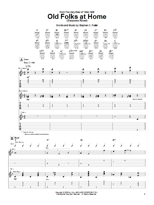 Preview Django Reinhardt Old Folks At Home (Swanee River) Jazz sheet music, notes and chords for Guitar Tab, SKU: 21971 Old Folks At Home (Swanee River) sheet music