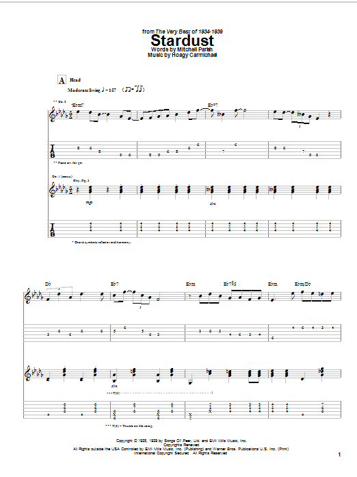 Preview Django Reinhardt Stardust Jazz sheet music, notes and chords for Guitar Tab, SKU: 21972 Stardust sheet music