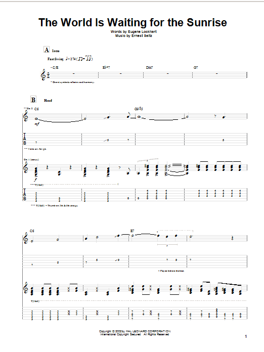 Preview Django Reinhardt The World Is Waiting For The Sunrise Jazz sheet music, notes and chords for Guitar Tab, SKU: 21974 The World Is Waiting For The Sunrise sheet music