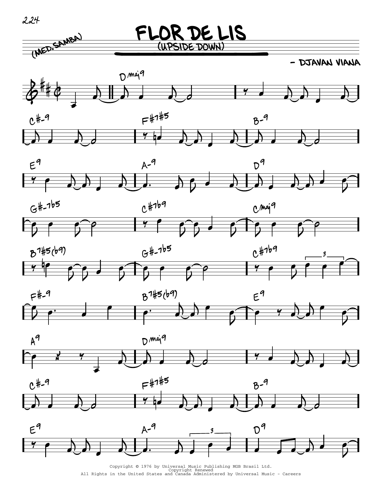 Djavan Viana Flor De Lis (Upside Down) Sheet Music Notes & Chords for Real Book – Melody & Chords - Download or Print PDF