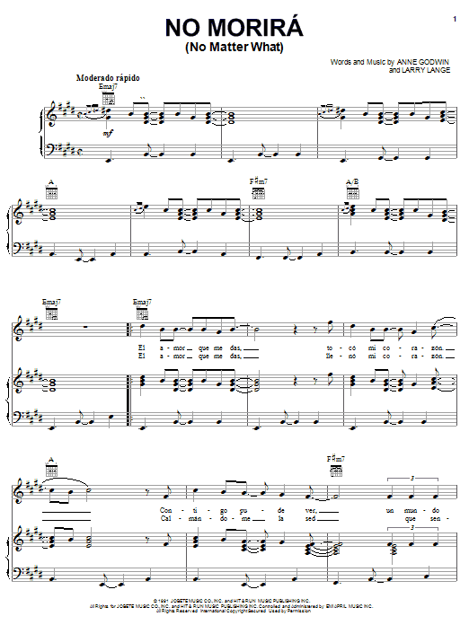 Preview DLG (Dark Latin Groove) No Morira (No Matter What) Pop sheet music, notes and chords for Piano, Vocal & Guitar (Right-Hand Melody), SKU: 25662 No Morira (No Matter What) sheet music