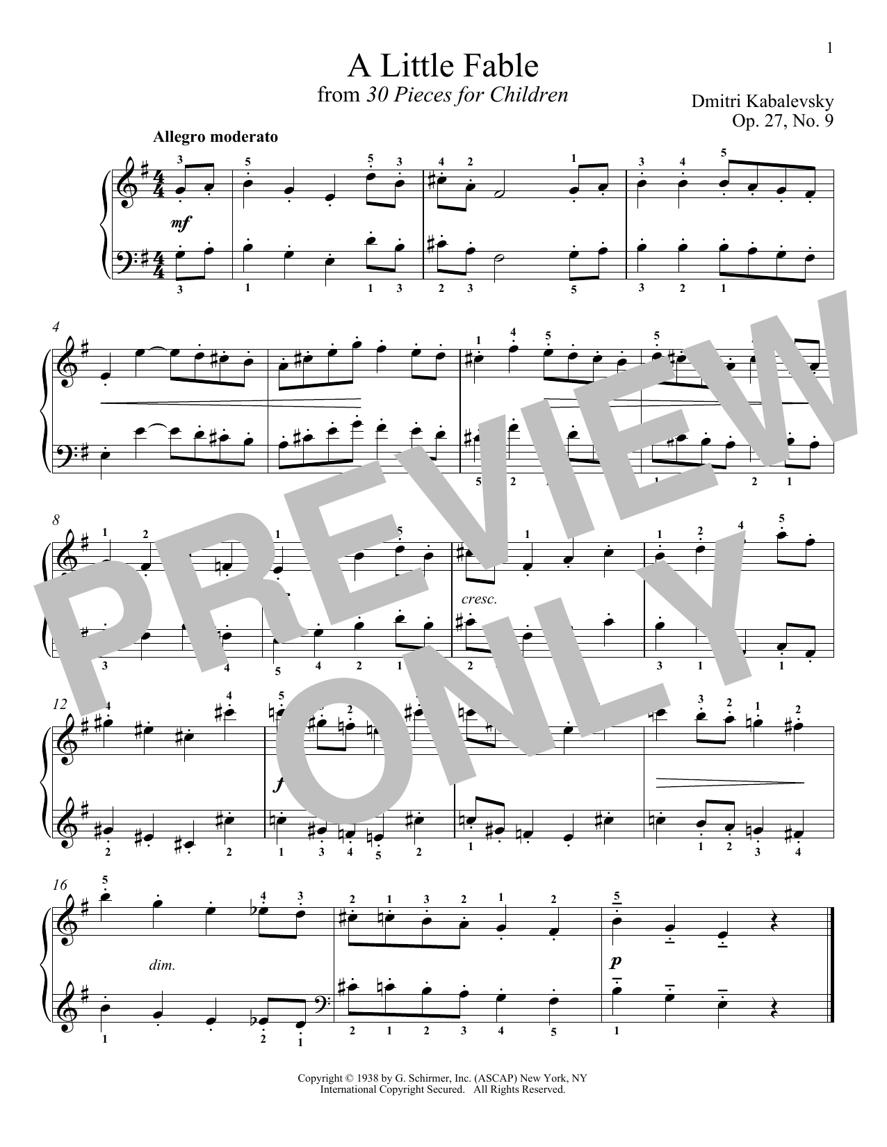 Dmitri Kabalevsky A Little Fable Sheet Music Notes & Chords for Piano - Download or Print PDF