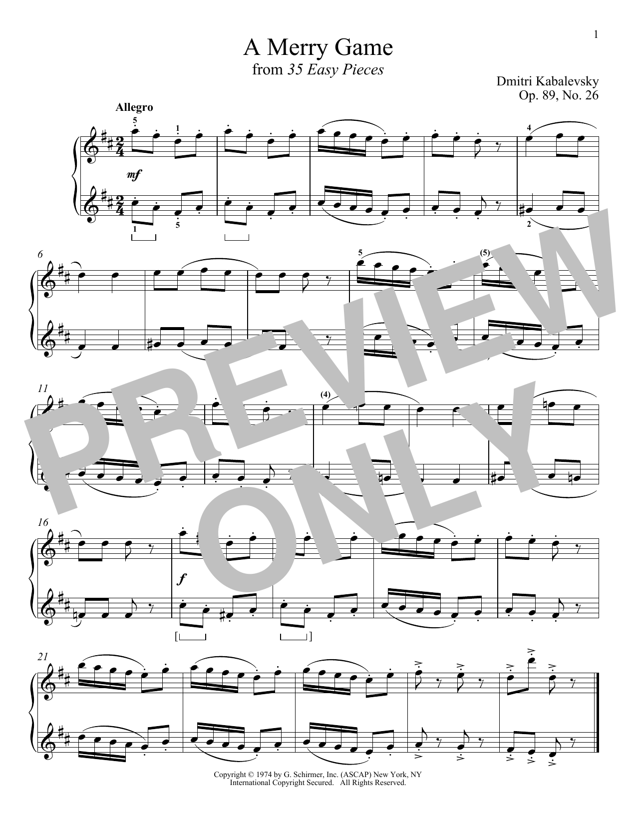 Dmitri Kabalevsky A Merry Game Sheet Music Notes & Chords for Piano - Download or Print PDF