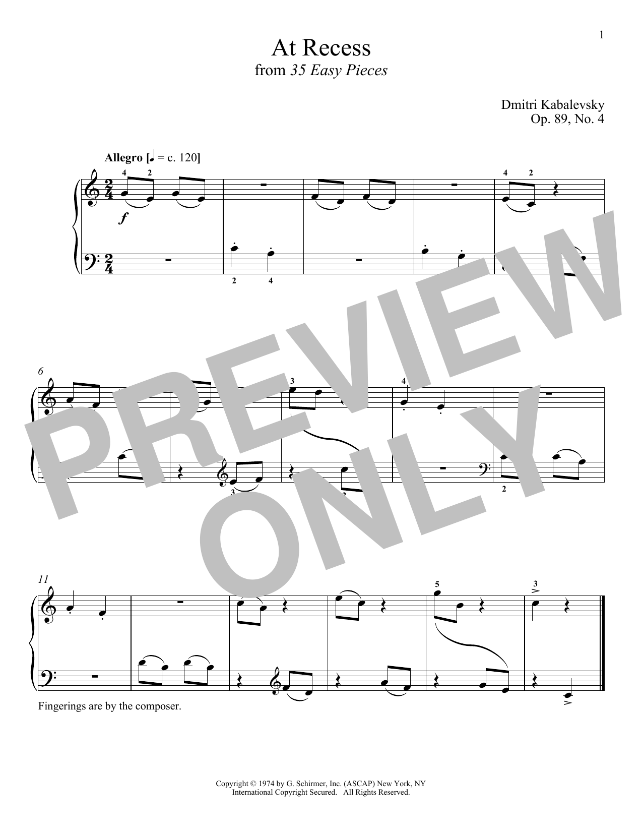 Dmitri Kabalevsky At Recess Sheet Music Notes & Chords for Piano - Download or Print PDF