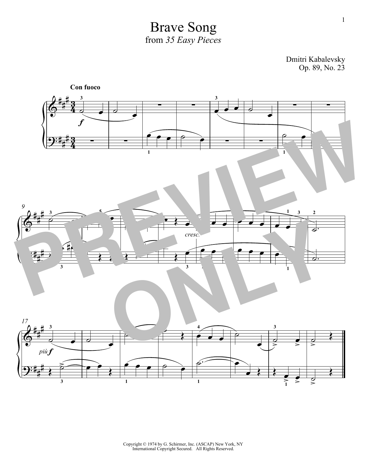 Dmitri Kabalevsky Brave Song Sheet Music Notes & Chords for Piano - Download or Print PDF