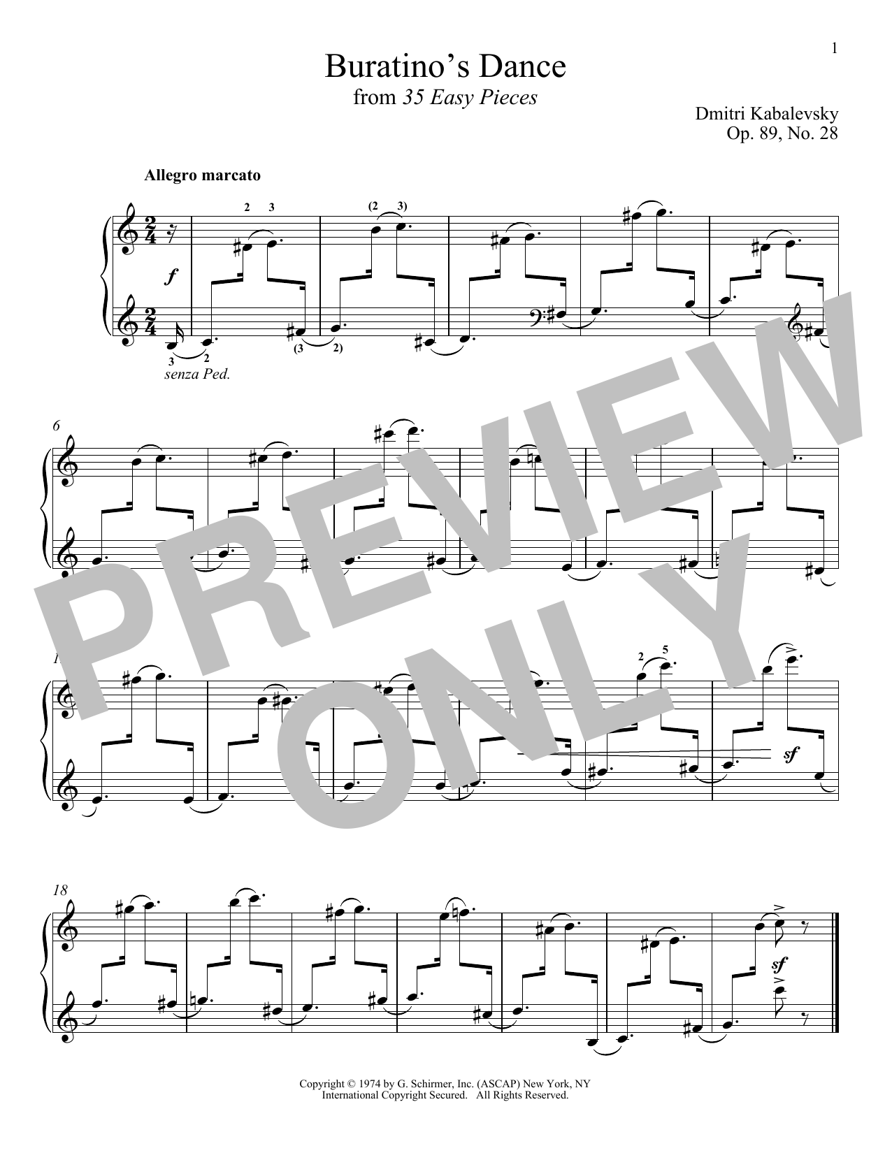 Dmitri Kabalevsky Buratino's Dance Sheet Music Notes & Chords for Piano - Download or Print PDF