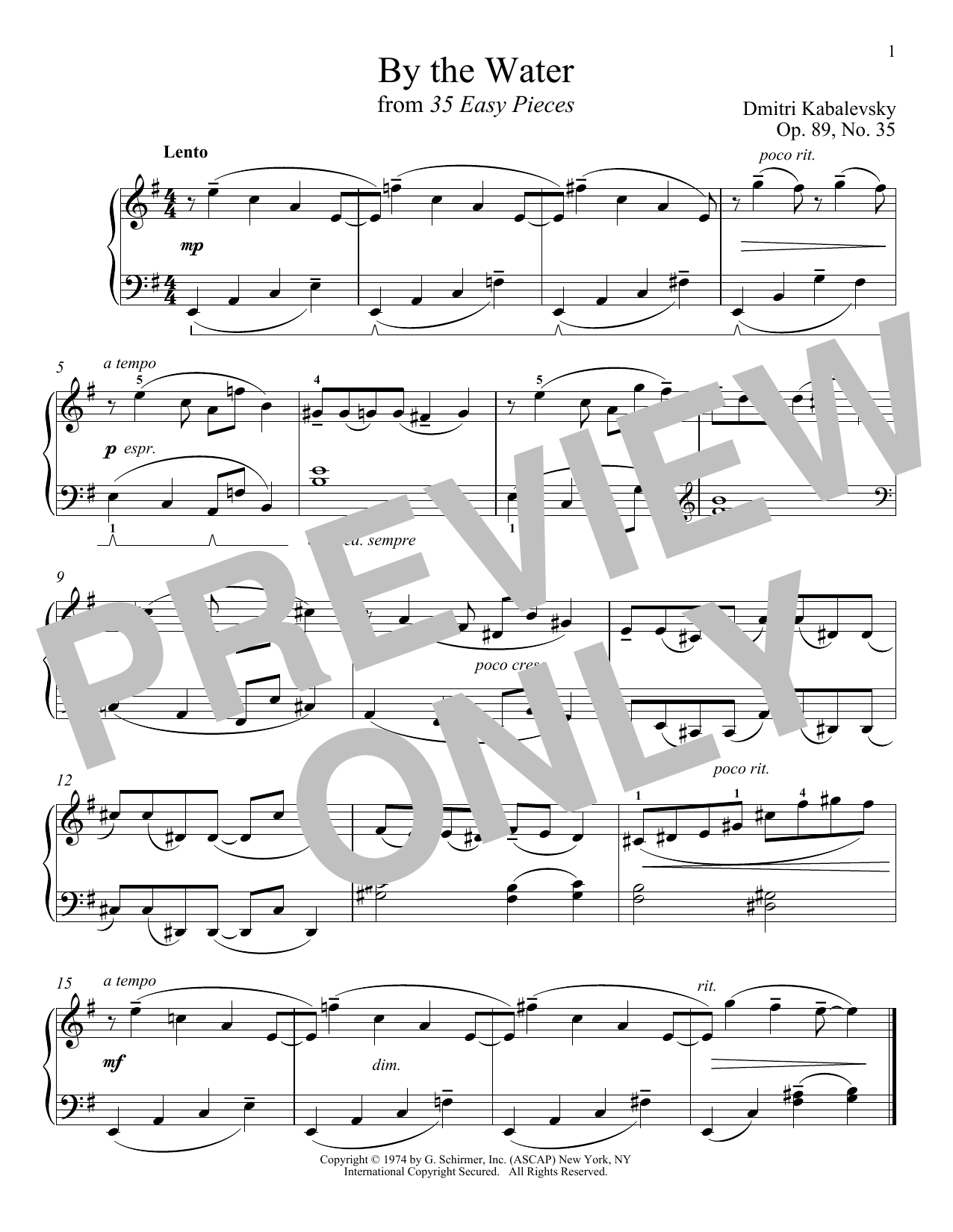 Dmitri Kabalevsky By The Water, Op. 89, No. 35 Sheet Music Notes & Chords for Piano - Download or Print PDF