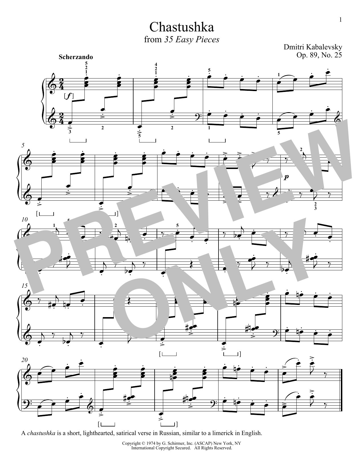 Dmitri Kabalevsky Chastushka, Op. 89, No. 25 Sheet Music Notes & Chords for Piano - Download or Print PDF