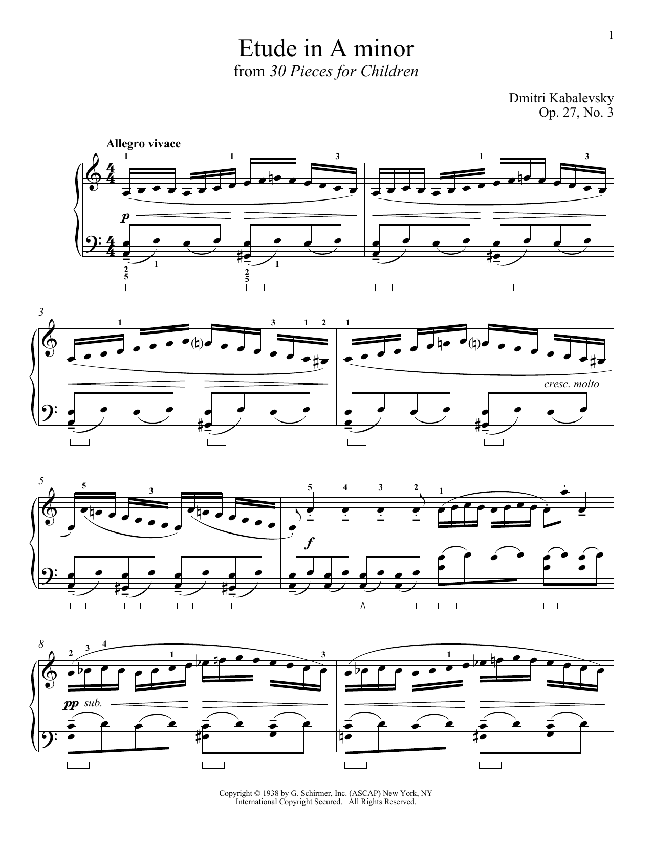 Dmitri Kabalevsky Etude In A Minor Sheet Music Notes & Chords for Piano - Download or Print PDF