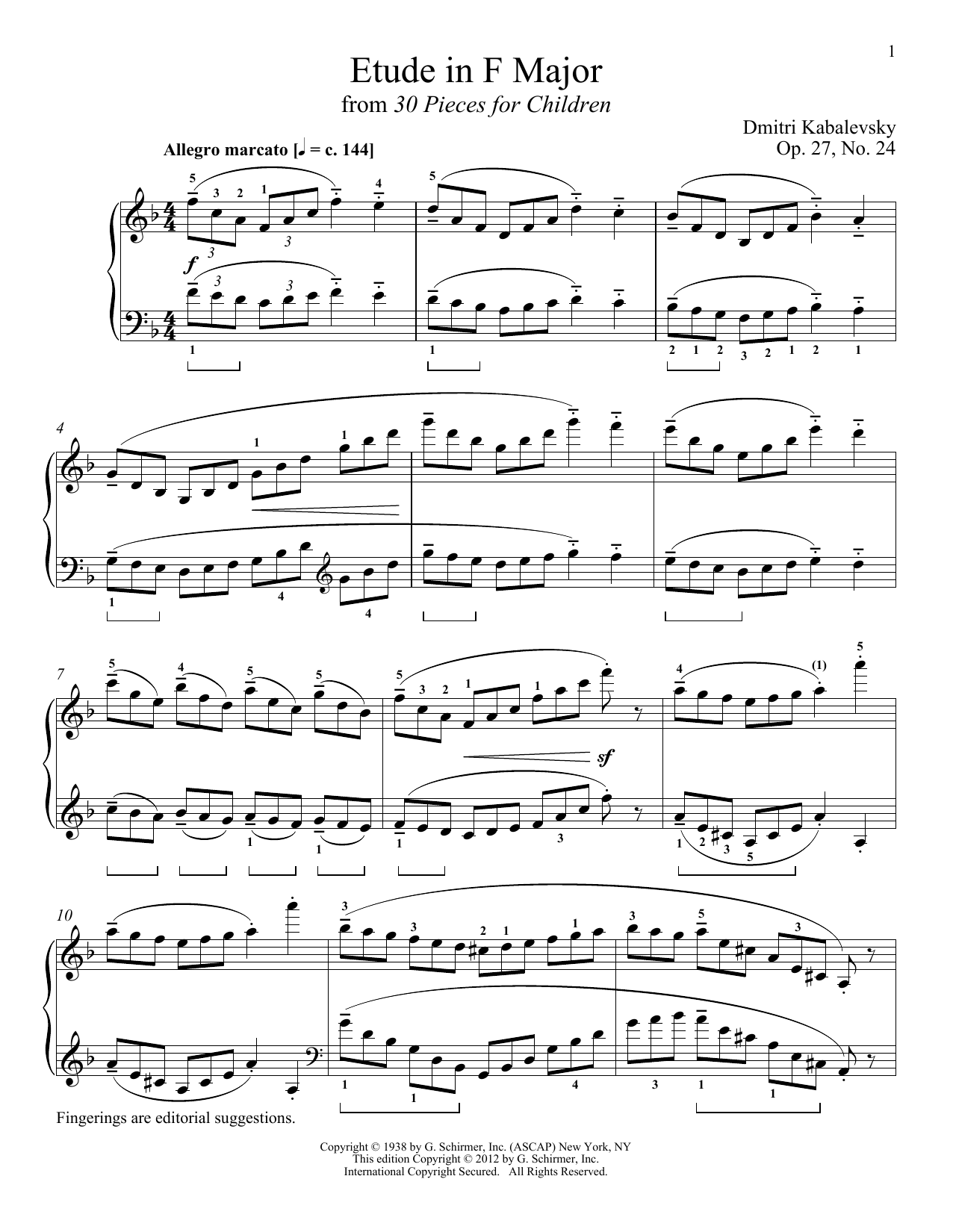 Dmitri Kabalevsky Etude In F Major Sheet Music Notes & Chords for Piano - Download or Print PDF