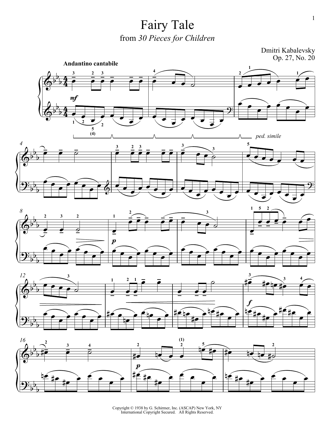 Dmitri Kabalevsky Fairy Tale, Op. 27, No. 20 Sheet Music Notes & Chords for Piano - Download or Print PDF