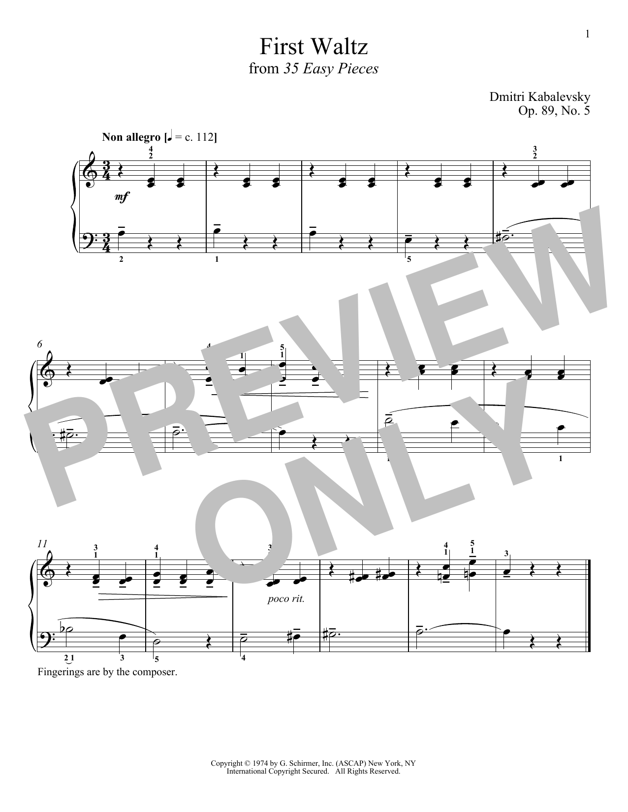 Dmitri Kabalevsky First Waltz Sheet Music Notes & Chords for Piano - Download or Print PDF