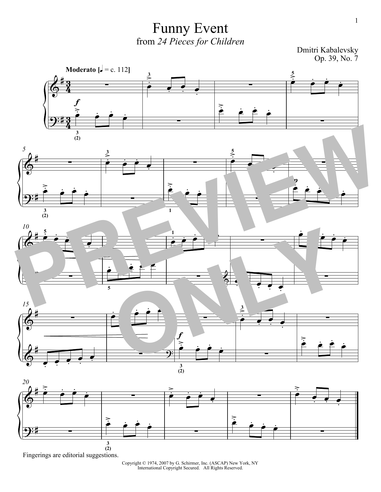 Dmitri Kabalevsky Funny Event, Op. 39, No. 7 Sheet Music Notes & Chords for Piano - Download or Print PDF
