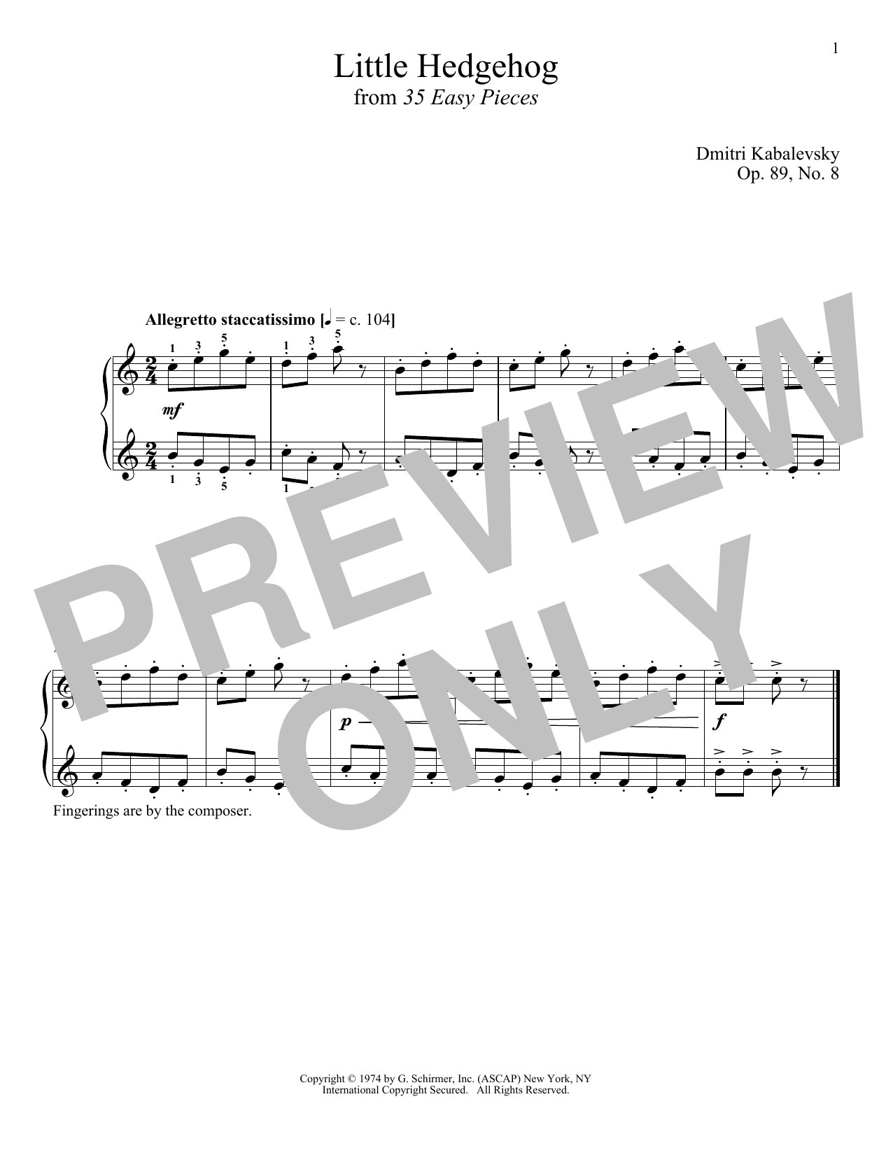 Dmitri Kabalevsky Little Hedgehog, Op. 89, No. 8 Sheet Music Notes & Chords for Piano - Download or Print PDF