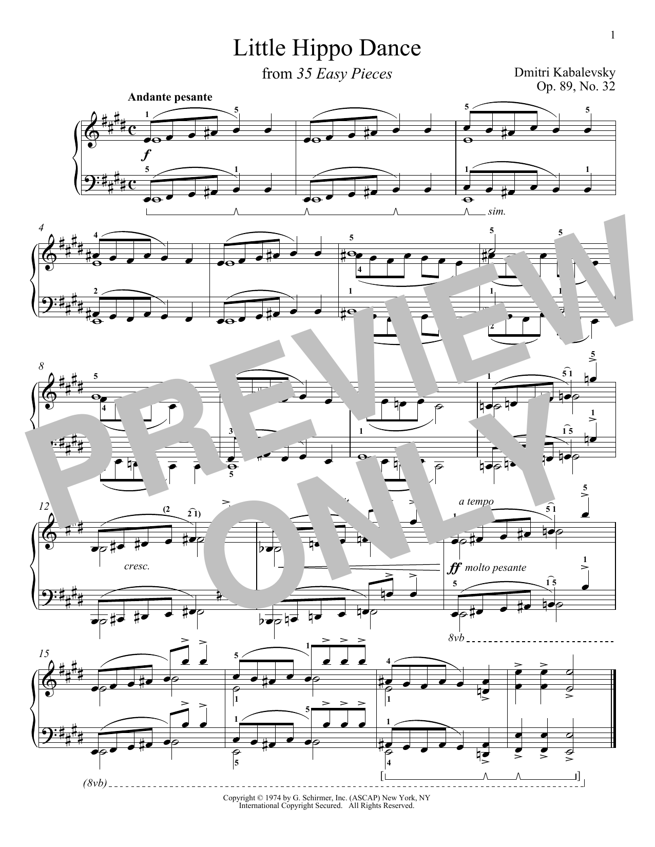 Dmitri Kabalevsky Little Hippo Dance, Op. 89, No. 32 Sheet Music Notes & Chords for Piano - Download or Print PDF