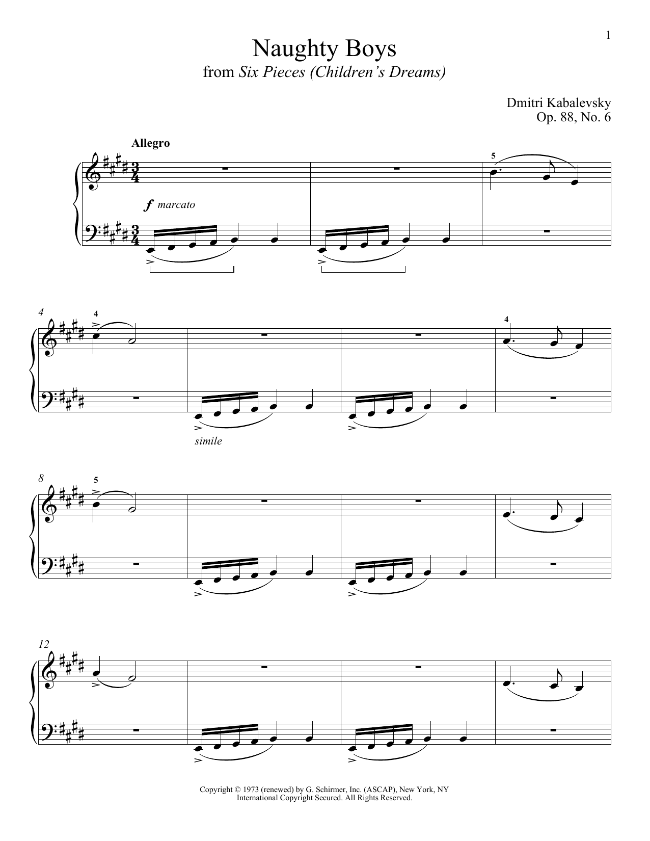 Dmitri Kabalevsky Naughty Boys, Op. 88, No. 6 Sheet Music Notes & Chords for Piano - Download or Print PDF