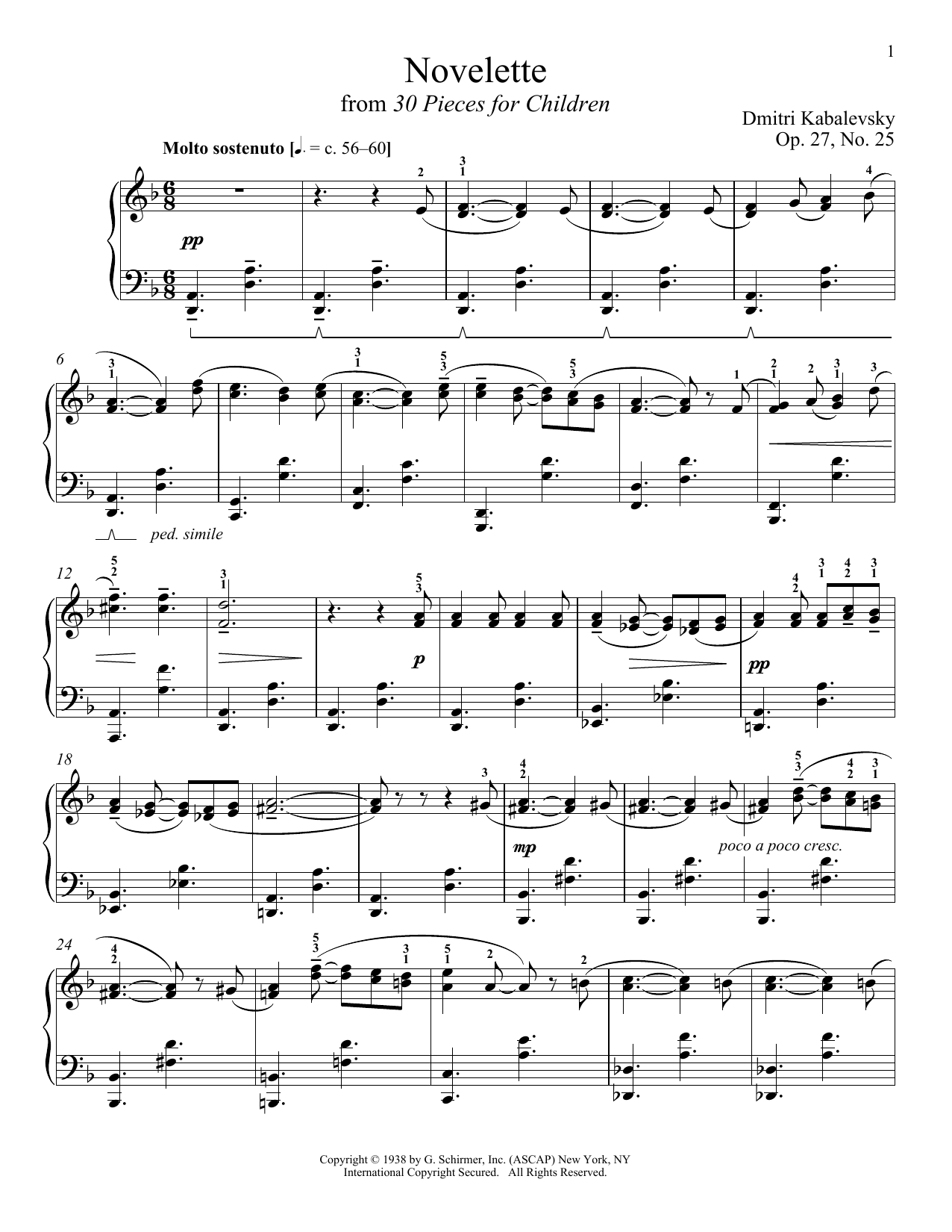 Dmitri Kabalevsky Novelette Sheet Music Notes & Chords for Piano - Download or Print PDF