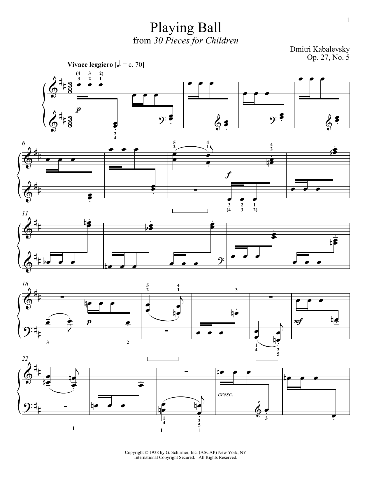 Dmitri Kabalevsky Playing Ball Sheet Music Notes & Chords for Piano - Download or Print PDF