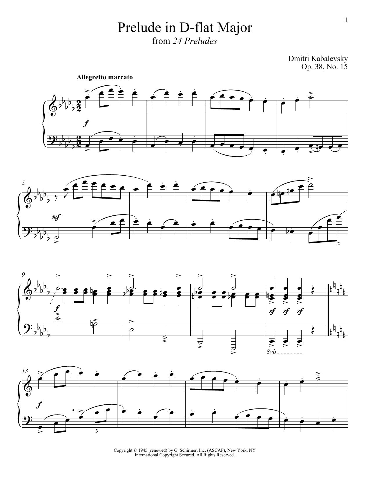 Dmitri Kabalevsky Prelude In D-Flat Major, Op. 38, No. 15 Sheet Music Notes & Chords for Piano - Download or Print PDF