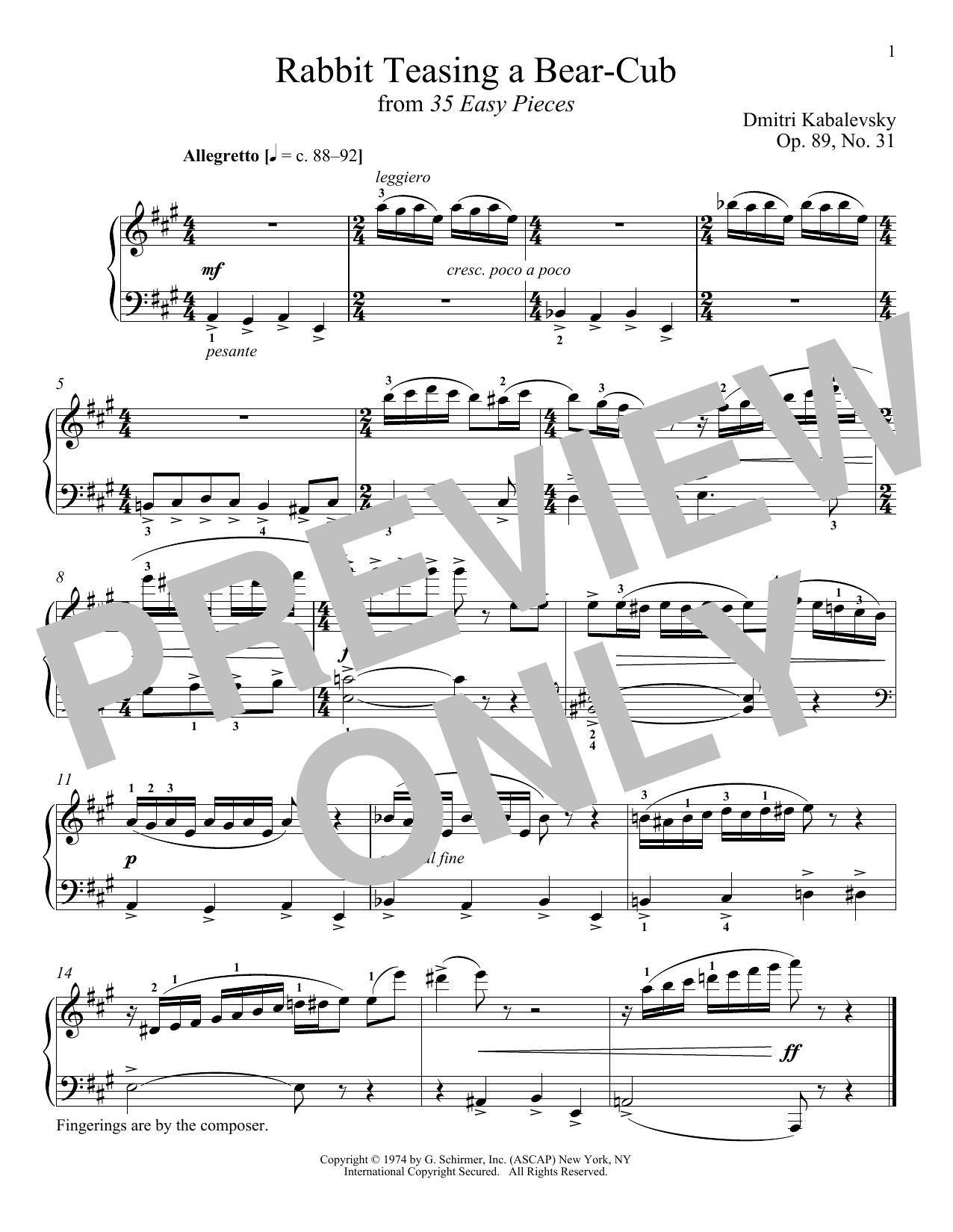 Dmitri Kabalevsky Rabbit Teasing A Bear-Cub, Op. 89, No. 31 Sheet Music Notes & Chords for Piano - Download or Print PDF