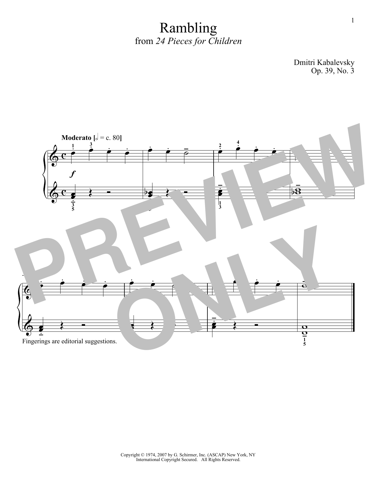 Dmitri Kabalevsky Rambling, Op. 39, No. 3 Sheet Music Notes & Chords for Piano - Download or Print PDF