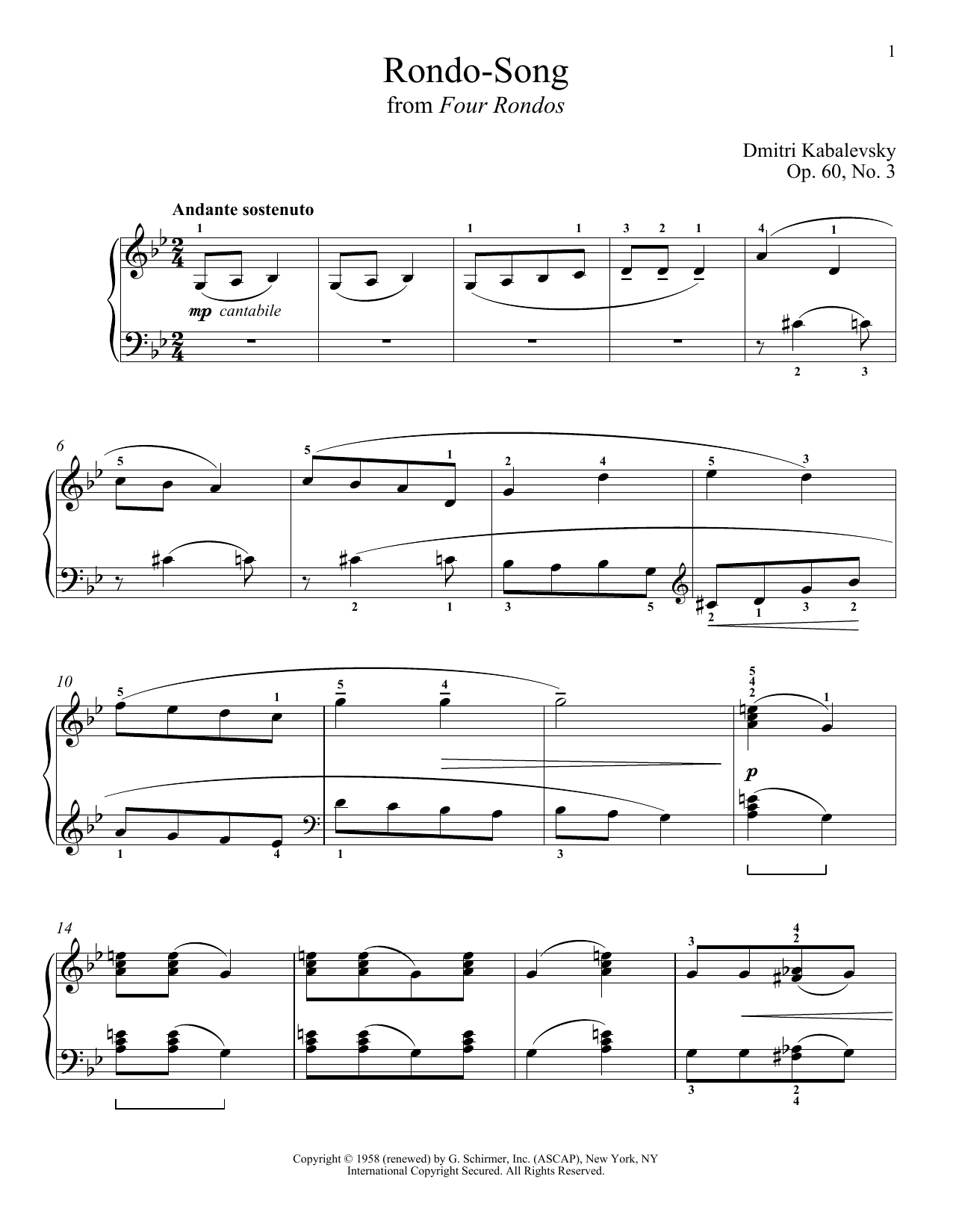 Dmitri Kabalevsky Rondo-Song Sheet Music Notes & Chords for Piano - Download or Print PDF