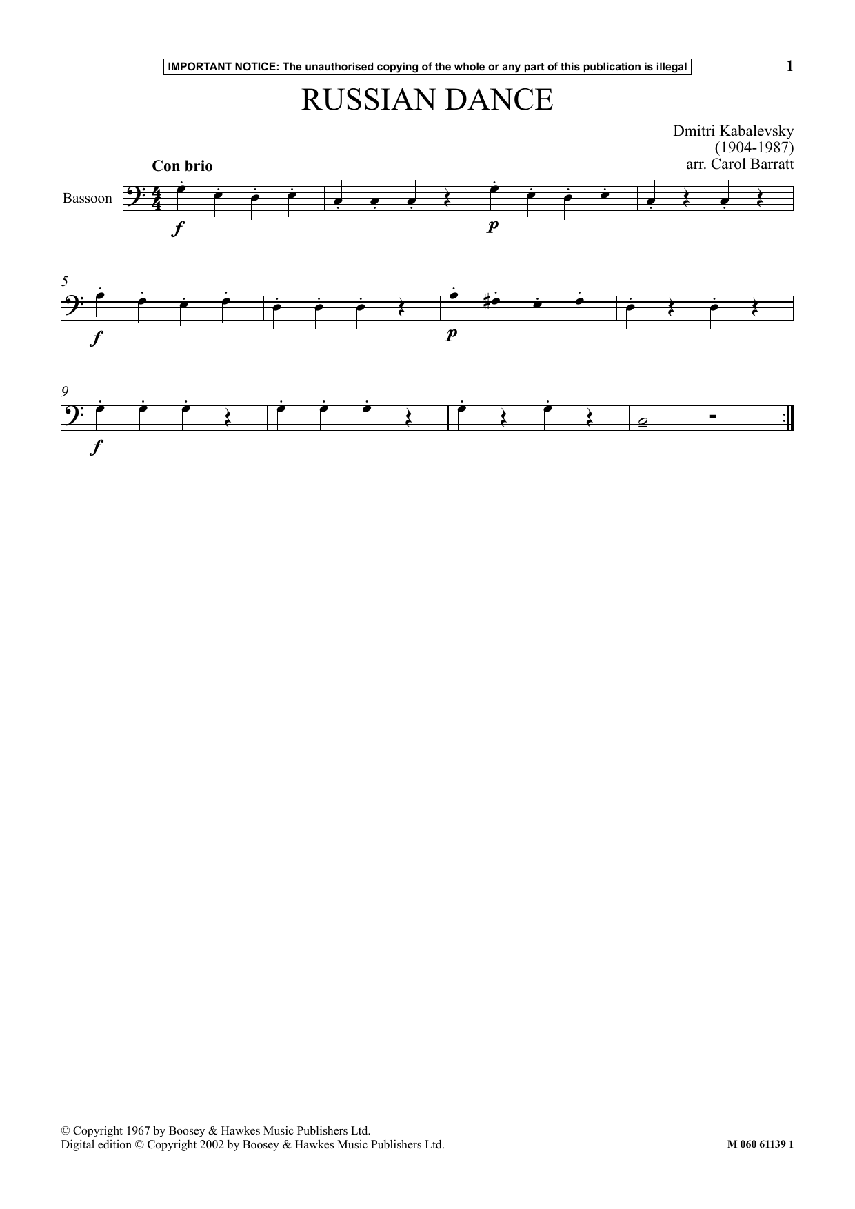 Dmitri Kabalevsky Russian Dance Sheet Music Notes & Chords for Instrumental Solo - Download or Print PDF