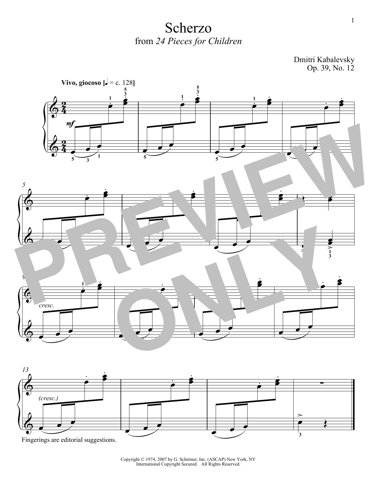 Dmitri Kabalevsky Scherzo, Op. 39, No. 12 Sheet Music Notes & Chords for Piano - Download or Print PDF