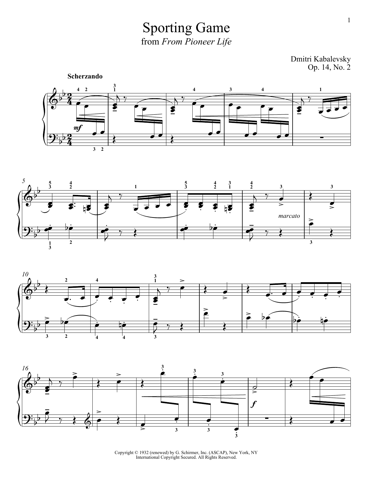 Dmitri Kabalevsky Sporting Game, Op. 14, No. 2 Sheet Music Notes & Chords for Piano - Download or Print PDF