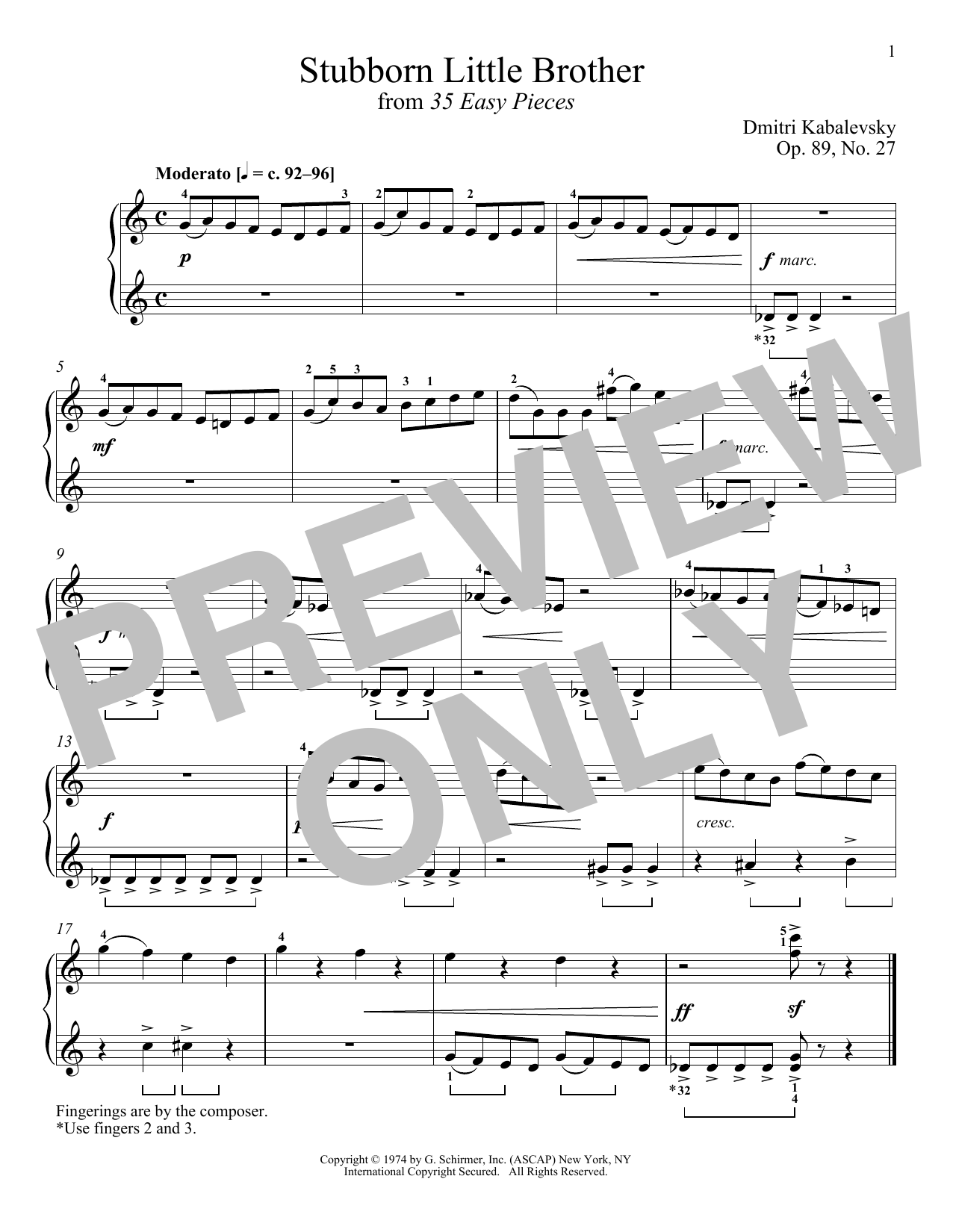 Dmitri Kabalevsky Stubborn Little Brother, Op. 89, No. 27 Sheet Music Notes & Chords for Piano - Download or Print PDF