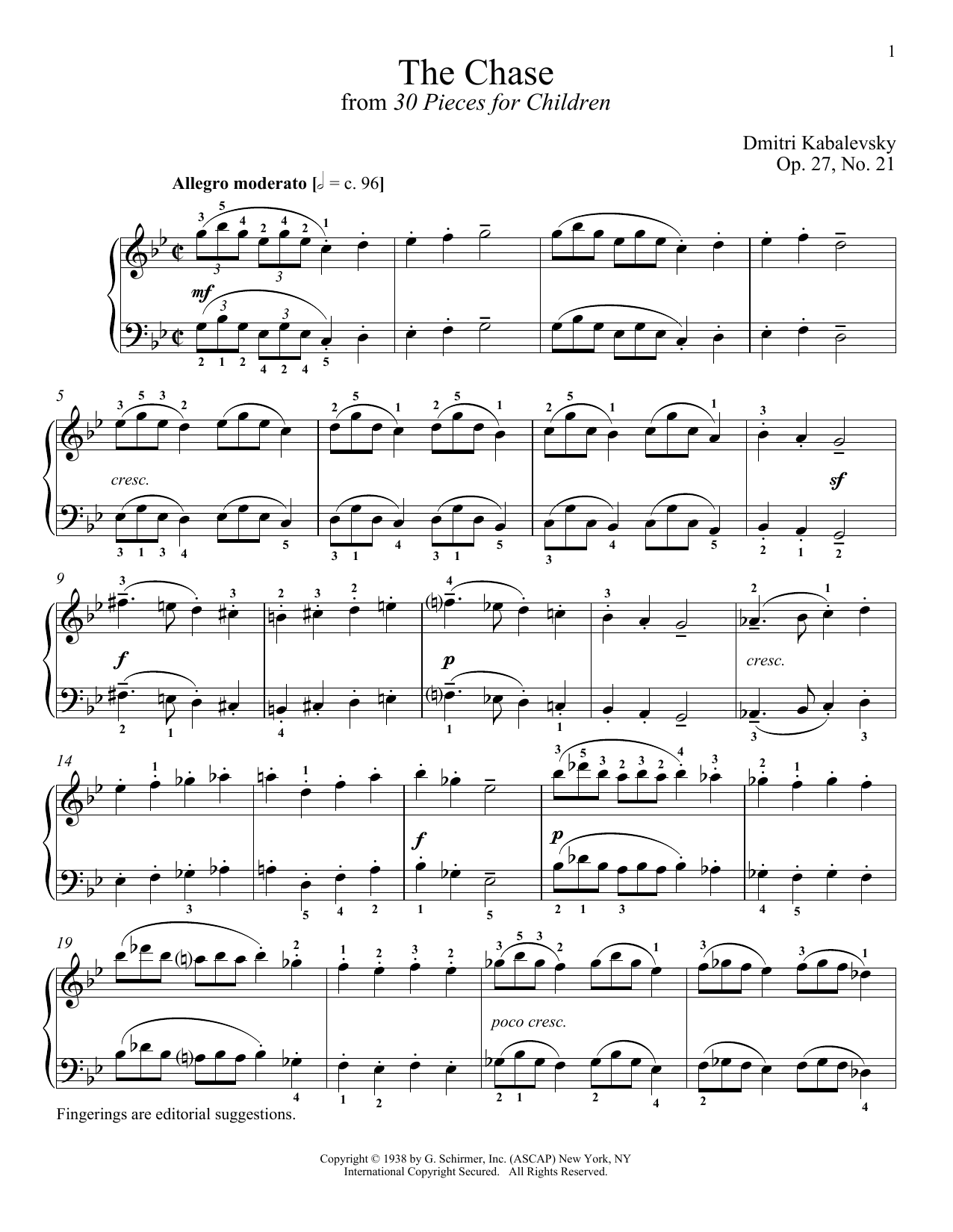 Dmitri Kabalevsky The Chase Sheet Music Notes & Chords for Piano - Download or Print PDF