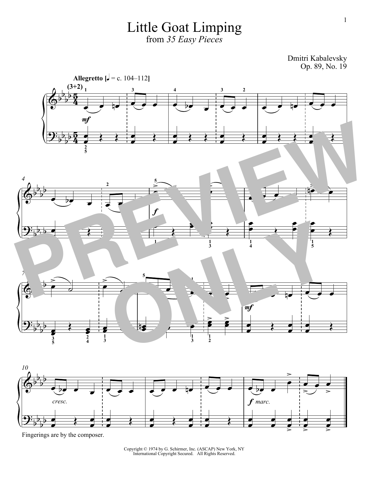 Dmitri Kabalevsky The Little Goat Limping, Op. 89, No. 19 Sheet Music Notes & Chords for Piano - Download or Print PDF