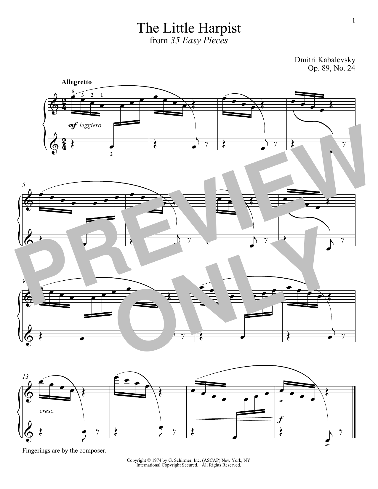 Dmitri Kabalevsky The Little Harpist, Op. 89, No. 24 Sheet Music Notes & Chords for Piano - Download or Print PDF