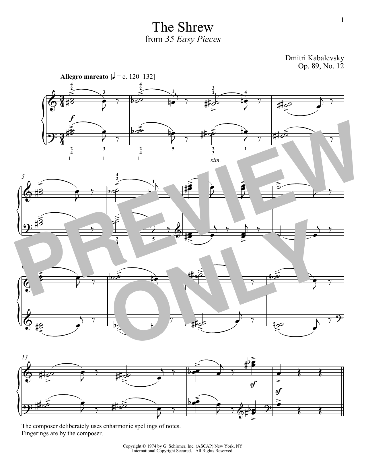 Dmitri Kabalevsky The Shrew, Op. 89, No. 12 Sheet Music Notes & Chords for Piano - Download or Print PDF Dmitri Kabalevsky The Shrew, Op. 89, No. 12 Sheet Music Notes & Chords for Piano - Download or Print PDF