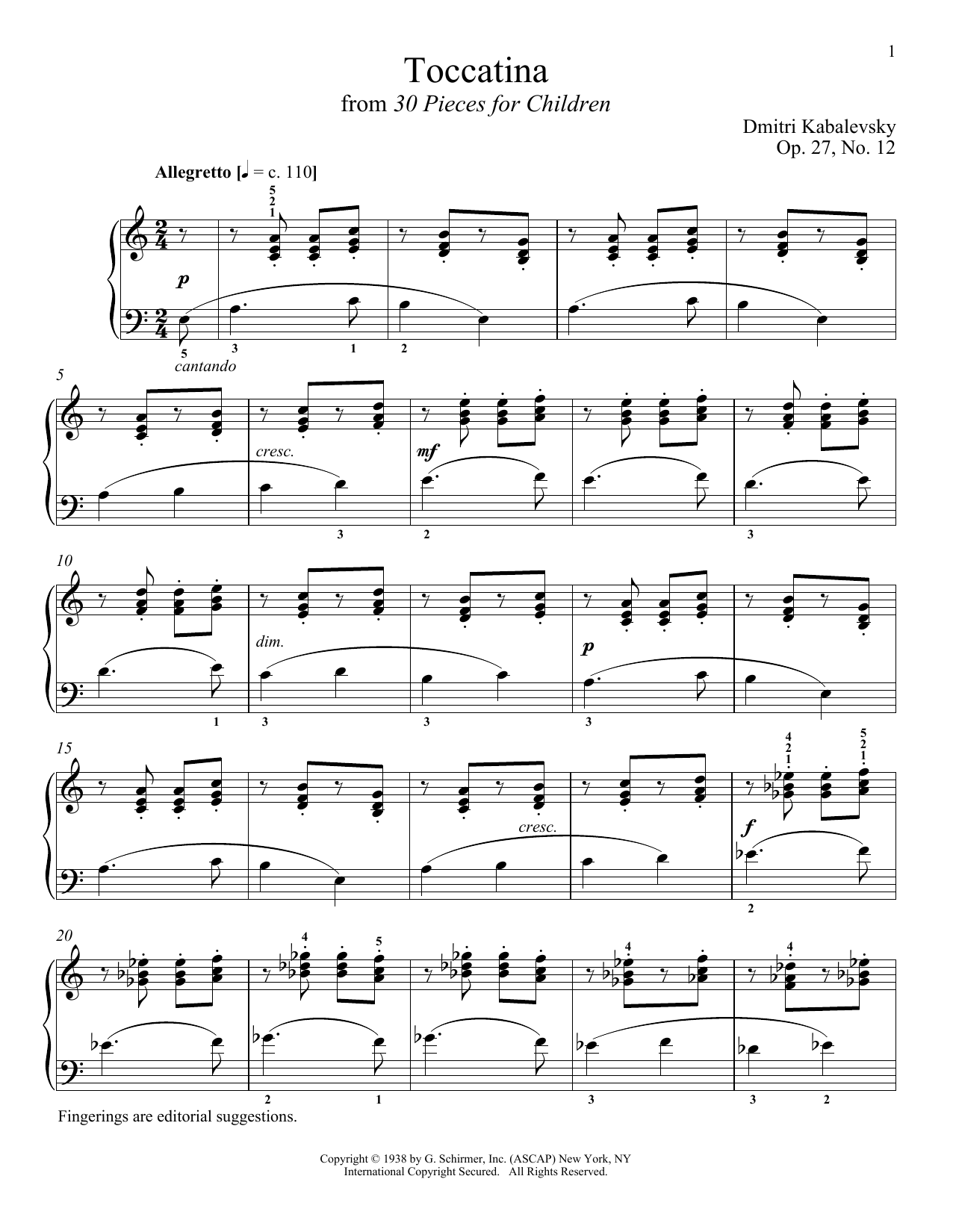 Dmitri Kabalevsky Toccatina Sheet Music Notes & Chords for Piano - Download or Print PDF