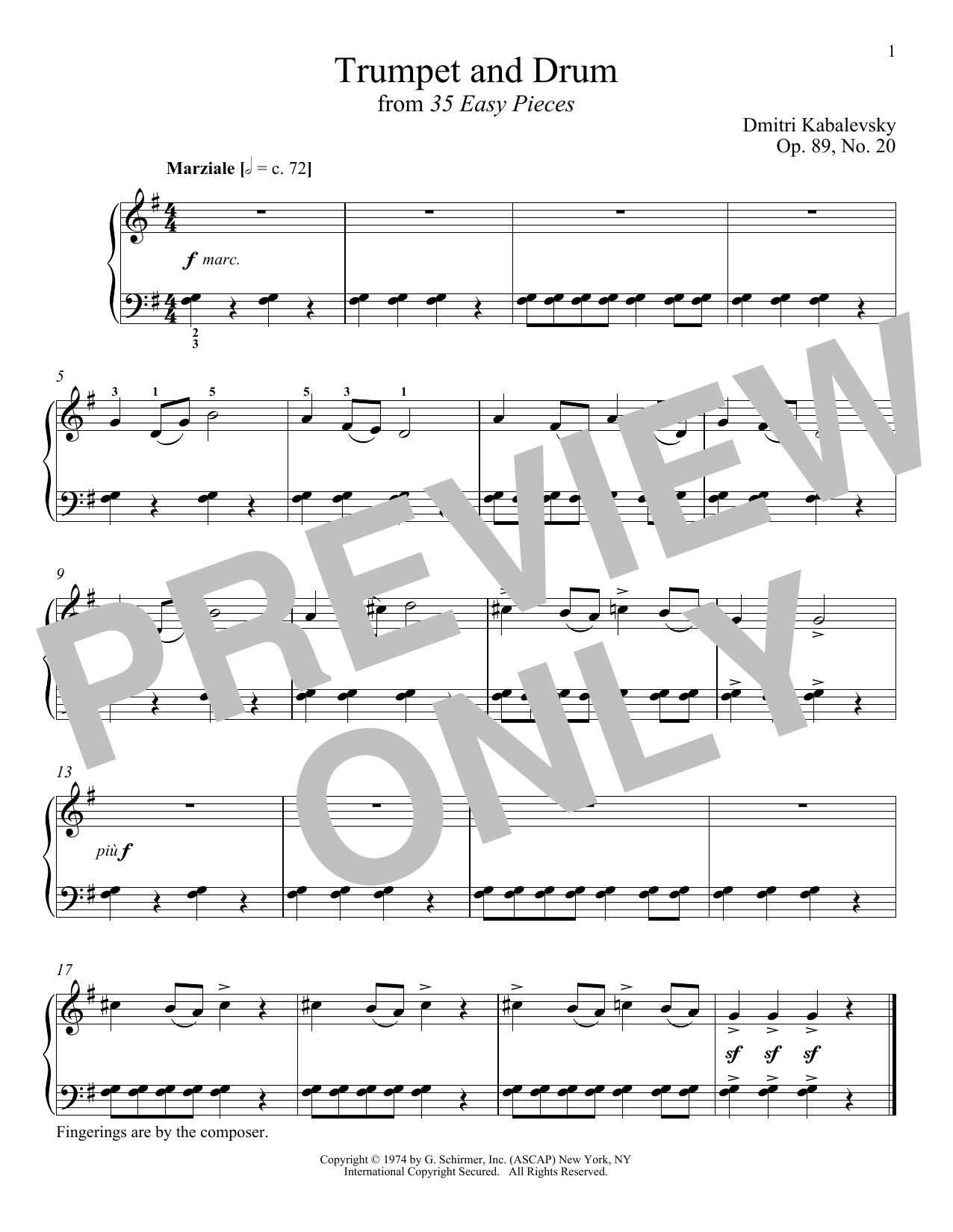 Dmitri Kabalevsky Trumpet And Drum, Op. 89, No. 20 Sheet Music Notes & Chords for Piano - Download or Print PDF
