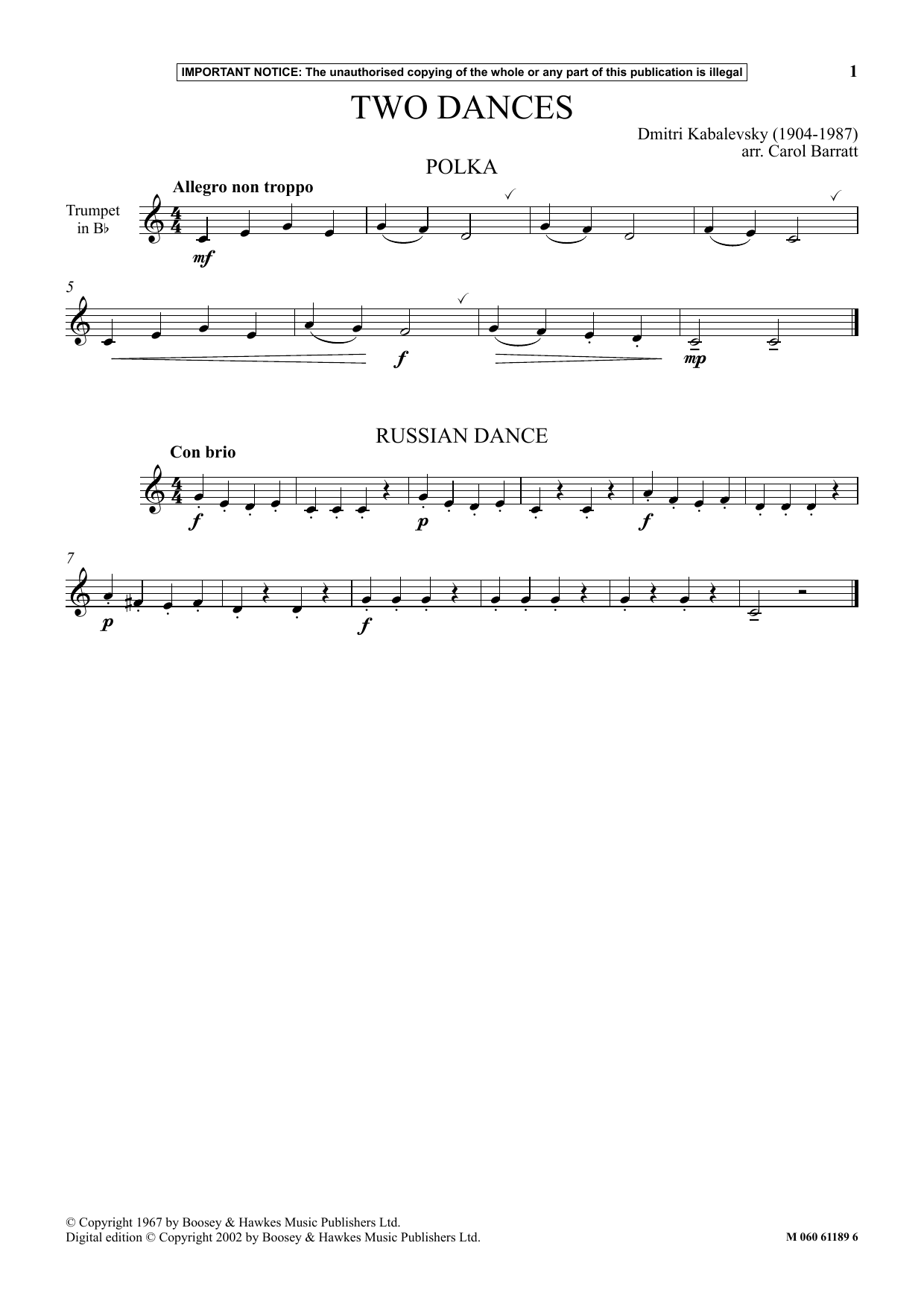 Dmitri Kabalevsky Two Dances Sheet Music Notes & Chords for Instrumental Solo - Download or Print PDF