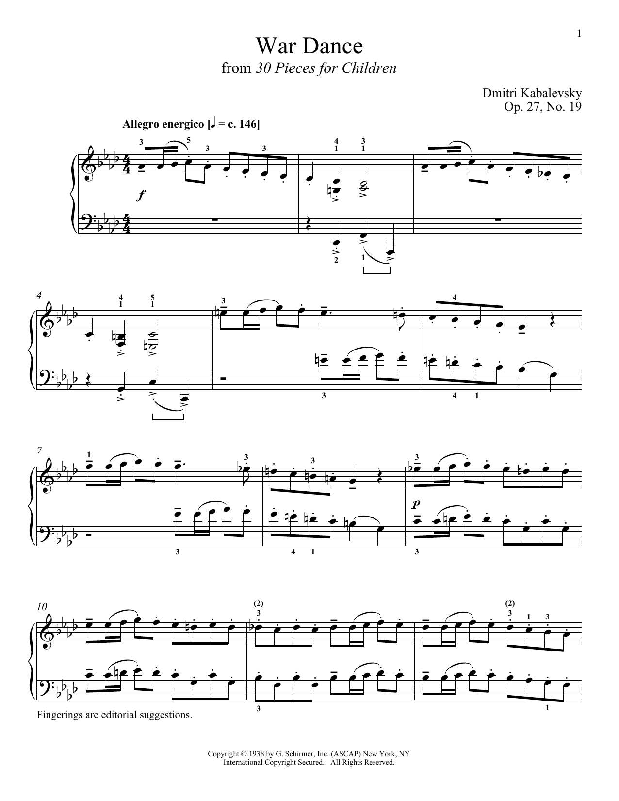 Dmitri Kabalevsky War Dance Sheet Music Notes & Chords for Piano - Download or Print PDF